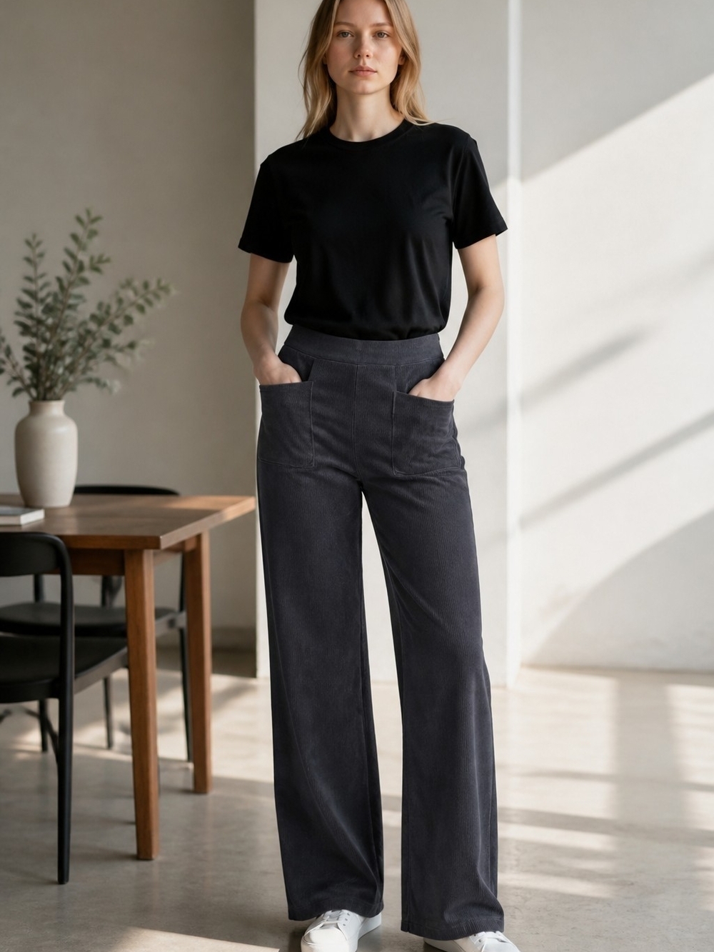 Yelete Women's Knit Wide Leg Pull On Pants Black XL NWT Stretch Casual